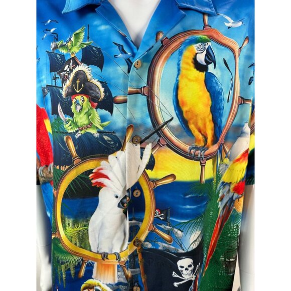 Hawaiian Parrot Print Mens Shirt XL By Hawalili Polyester - Picture 10 of 16